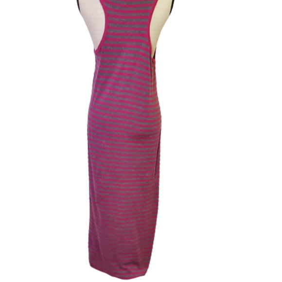 West Loop Brand Racerback T-Shirt Maxi Dress, Size Large, Burgundy/Grey Striped. - Picture 7 of 9